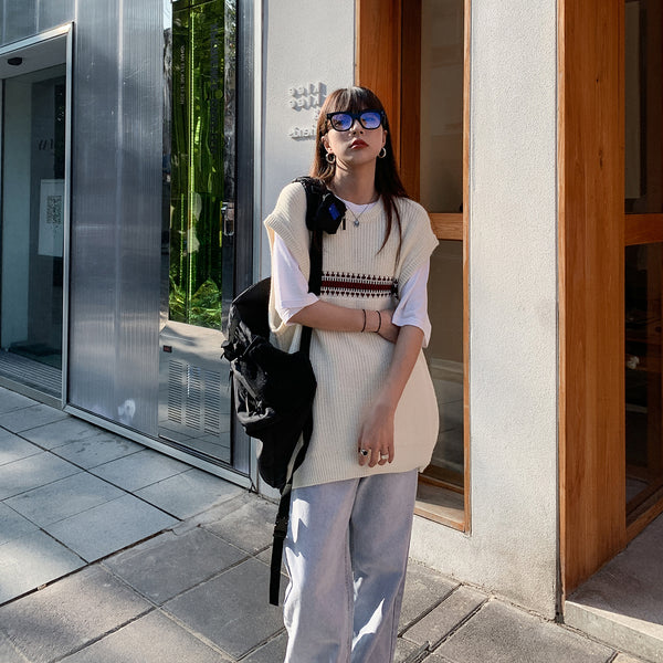 Chaleco Tejido Suelto Estilo Retro - Conjunto de Moda Tendencia