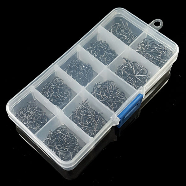 Caja de 500 Piezas de Ganchos de Anillo Azul con Tubo Barbelado Talla 3-12