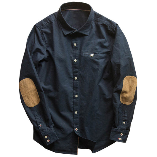 Camisa Slim Fit Retro para Hombre con Parches de Gamuza y Costuras Decorativas - Image 5