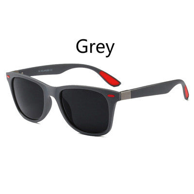Black frame polarized sunglasses with blue mirrored lenses and blue and red accents on the temples. - Image 6