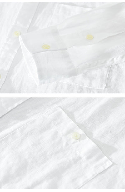 Camisa de Lino con Cuello Mao y Mangas Largas - Corte Holgado Casual - Image 12