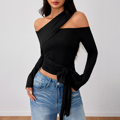 Playera de Manga Larga Diseño Irregular - Estilo Urbano Otoño Invierno