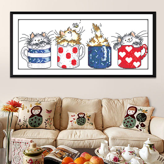 Punto de Cruz Gatito en Taza - Diseño Adorable Bordado - Image 2