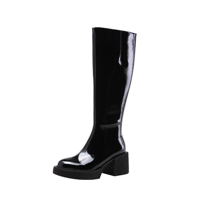 Botas Altas de Charol Azul con Plataforma y Tacón Grueso - Image 11