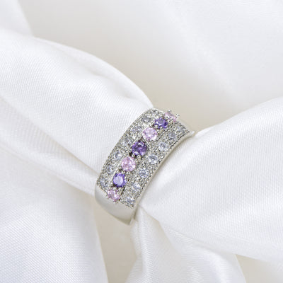 Anillo de Circonia Rosa con Incrustaciones de Diamante y Amatista - Diseño Europa y América - Image 3