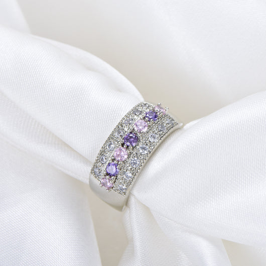 Anillo de Circonia Rosa con Incrustaciones de Diamante y Amatista - Diseño Europa y América - Image 3