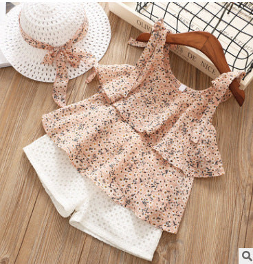 Conjunto de dos piezas: Top floral con tirantes y shorts