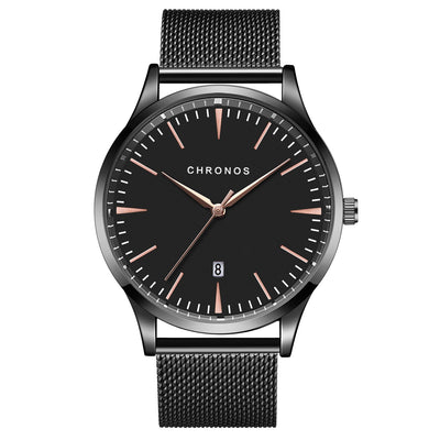 Reloj de Negocios Acero Inoxidable con Correa de Cuero y Calendario - Image 4