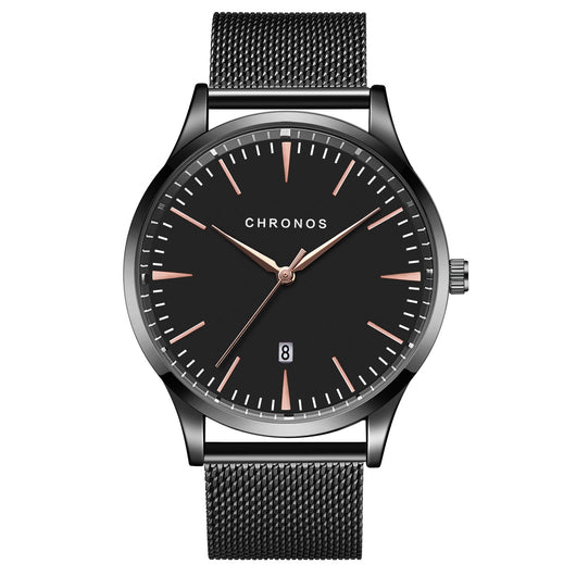 Reloj de Negocios Acero Inoxidable con Correa de Cuero y Calendario - Image 4