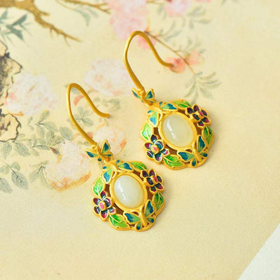 Aretes Hetian Natural Plata 925 Estilo Antiguo Dorado Azul Quemado para Mujer - Image 8