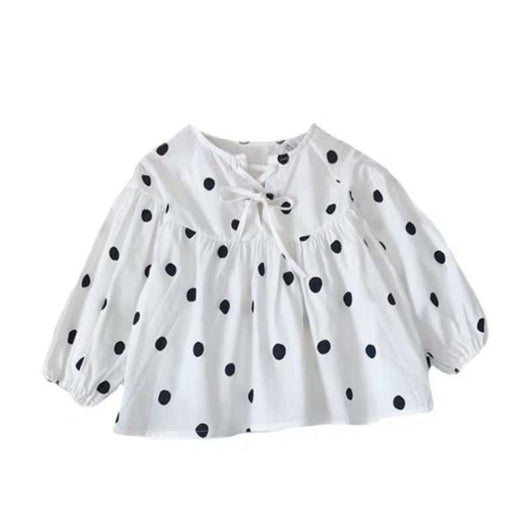 Blusa Infantil Manga Larga Estilo Occidental con Lunares y Mangas Abullonadas