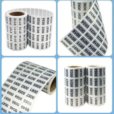 Roll of matte silver adhesive labels with sequential black serial numbers from 00001 to 00024 visible. - Image 4