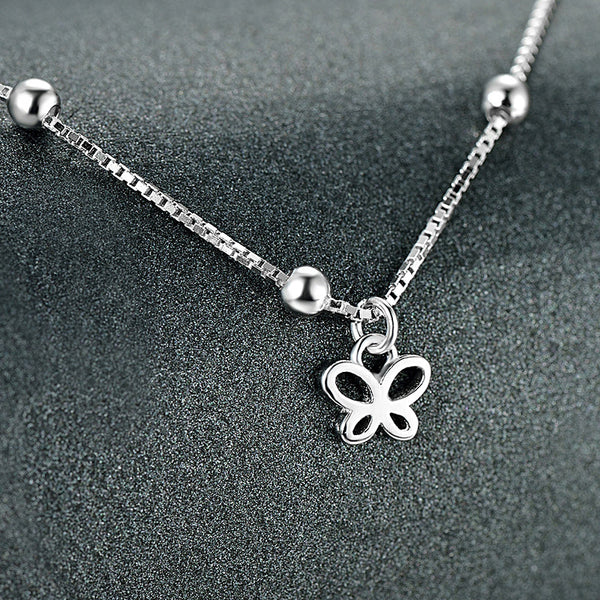 Pulsera Tobillera de Plata 925 con Mariposa Estilo Coreano