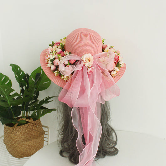 Sombrero de Paja Artesanal con Ala Ancha y Flores para Mujer - Image 24