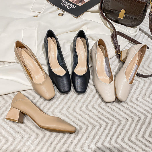 Zapatos de Cuero Genuino para Mujer con Tacón Medio y Punta Cuadrada - Image 6