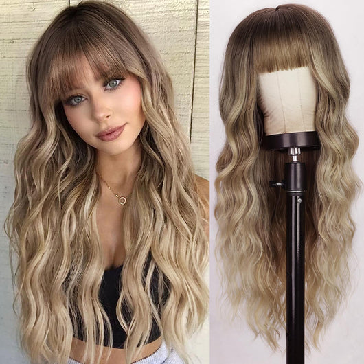 Peluca Larga Rizada con Flequillo Aire Fashion