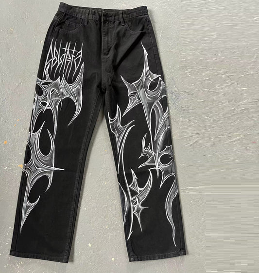 Jeans Negros Estilo Graffiti Urbano Antidesvanecimiento para Hombre y Mujer - Image 2