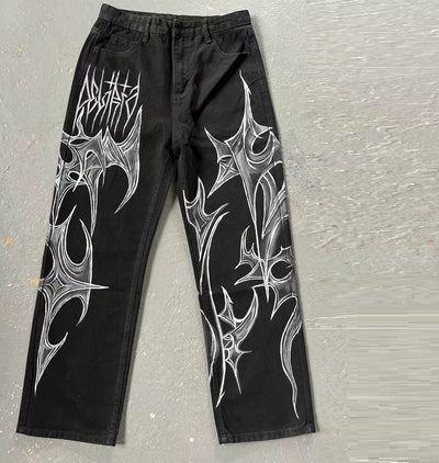 Jeans Negros Estilo Graffiti Urbano Antidesvanecimiento para Hombre y Mujer - Image 2