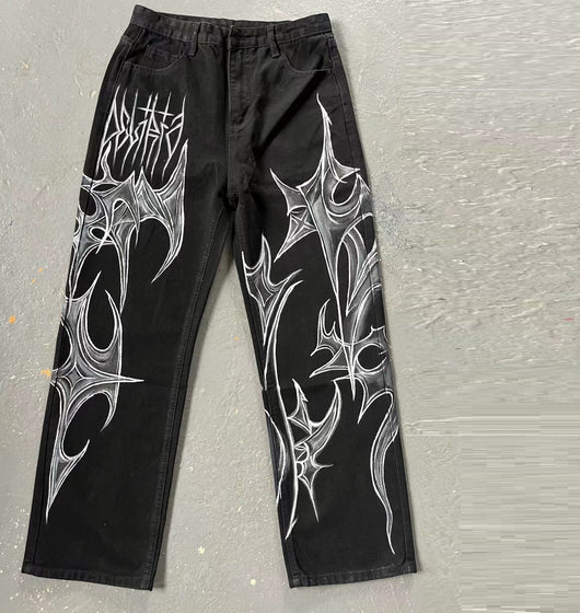 Jeans Negros Estilo Graffiti Urbano Antidesvanecimiento para Hombre y Mujer - Image 2