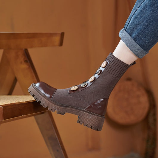 Botas Martin Mujer Suela Gruesa Caña Delgada Marrón - Image 6
