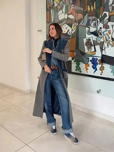 Abrigo de Lana a Cuadros Combinado para Mujer - Image 9