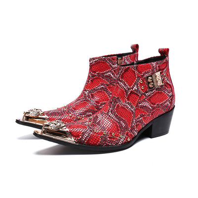 Botas Cortas de Cuero con Estampado Serpiente - Estilo British Masculino