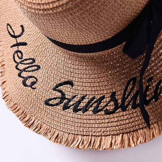 Sombrero de Playa Ancho con Letras Bordadas y Orilla Cruda - Image 2