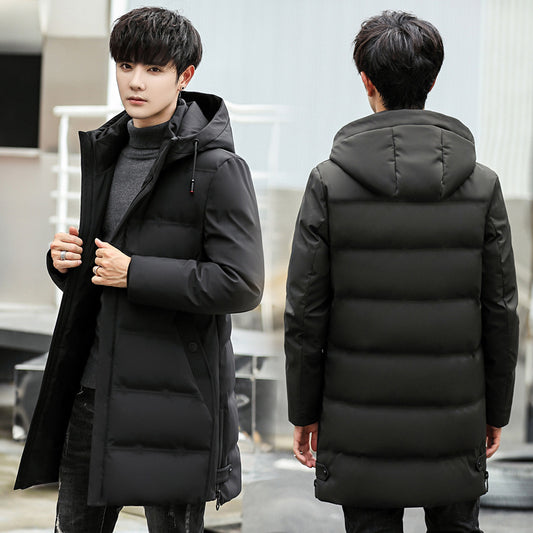 Abrigo Largo de Plumón de Pato Blanco con Capucha para Hombre - Invierno Coreano
