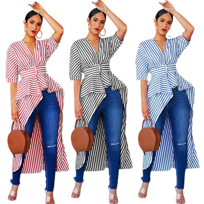 Camisa a Rayas de Largo Extendido