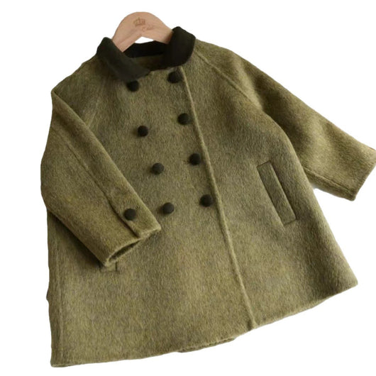 Abrigo de Lana Retro Verde Militar Niños - Corte Medio - Image 5