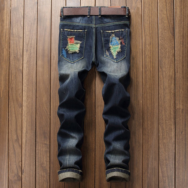 Pantalones Vaqueros Rotos Rectos Estilo Urbano Europeo Americano para Hombre
