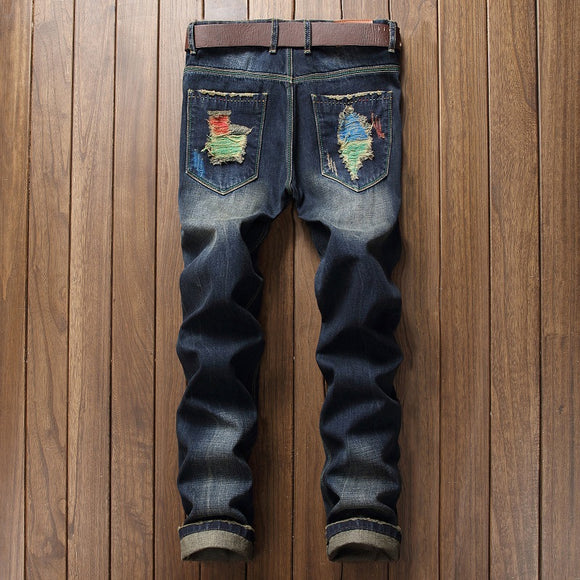 Pantalones Vaqueros Rotos Rectos Estilo Urbano Europeo Americano para Hombre
