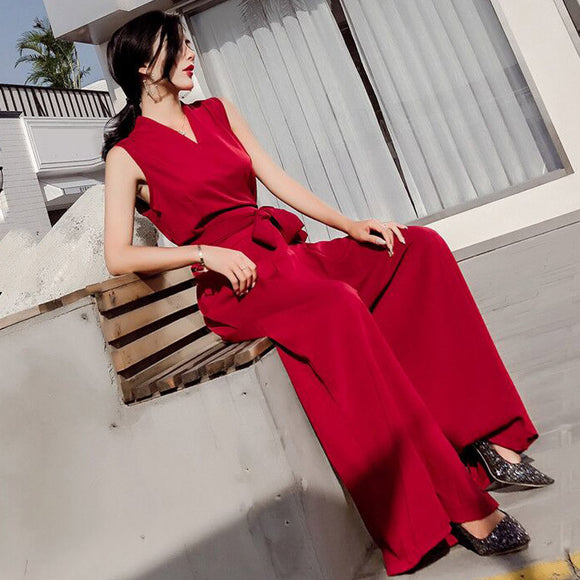 Jumpsuit Elegante con Escote en V y Moño