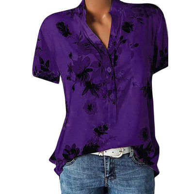 Blusa Estampada de Flores con Cuello en V y Manga Corta - Image 4