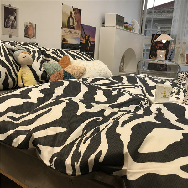 Juego de Cama Estampado Cebra 4 Piezas, Algodón 100% Puro
