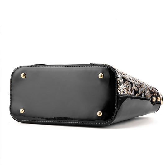 Bolso de Cuero Negro con Bordados Artesanales - Image 4