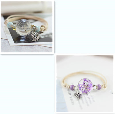 Pulsera Esfera de Cristal con Flores Secas - Diente de León y Estrellas - Image 45