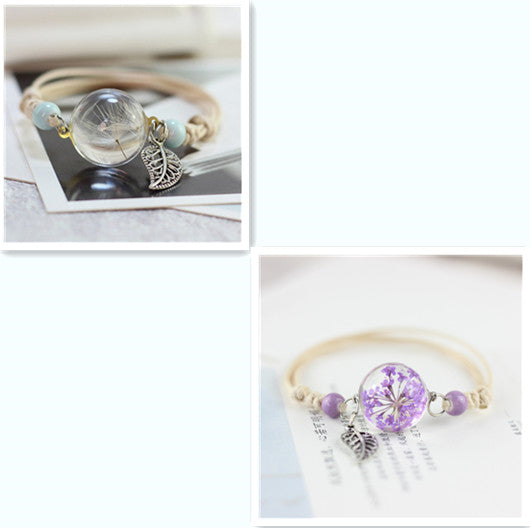 Pulsera Esfera de Cristal con Flores Secas - Diente de León y Estrellas - Image 45