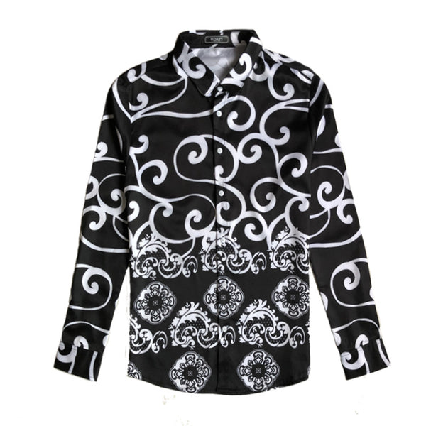 Camisa de Manga Larga Estampada Digital para Hombre - Talla Grande