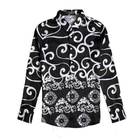 Camisa de Manga Larga Estampada Digital para Hombre - Talla Grande