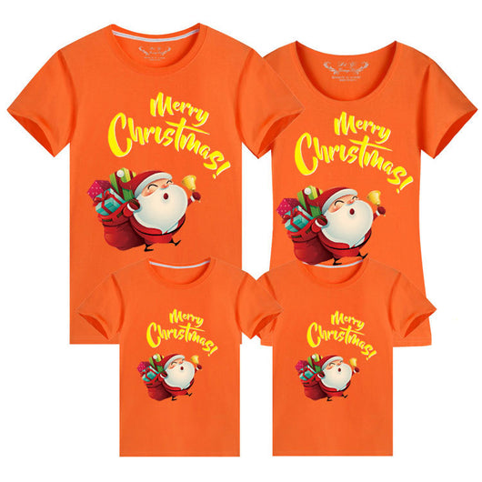 Light green parent-child short sleeve t-shirts with Santa Claus graphic and 'Merry Christmas!' text. - Image 18