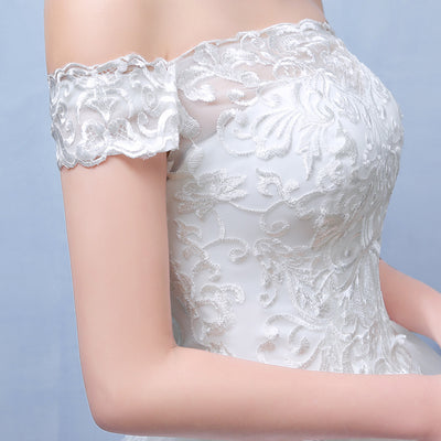 Vestido de Novia Blanco de Encaje con Hombro Descubierto - Personalizable - Image 5