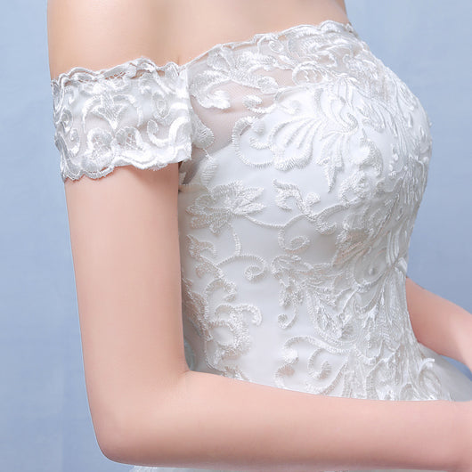 Vestido de Novia Blanco de Encaje con Hombro Descubierto - Personalizable - Image 5