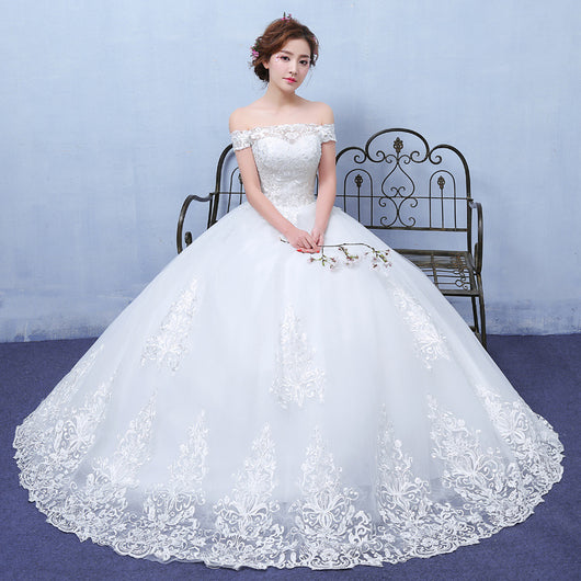 Vestido de Novia Blanco de Encaje con Hombro Descubierto - Personalizable - Image 3