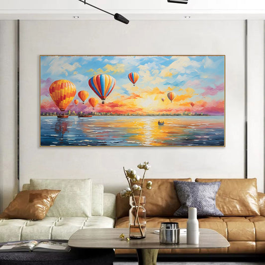 Cuadro de Lienzo Abstracto con Globo Aerostático y Barco en Óleo - Arte Moderno para Sala de Estar - Image 2