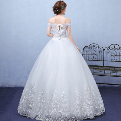 Vestido de Novia Blanco de Encaje con Hombro Descubierto - Personalizable - Image 4