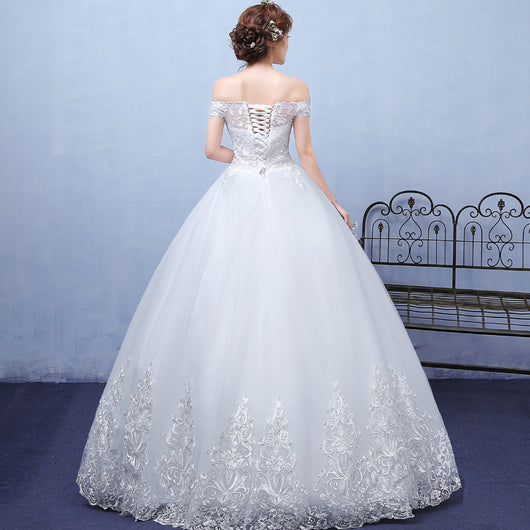 Vestido de Novia Blanco de Encaje con Hombro Descubierto - Personalizable - Image 4