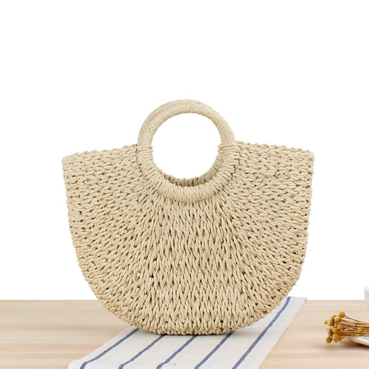 Bolsa de Playa Redonda Tejida a Mano - Bolso Cruzado de Ratán para Mujer - Image 31