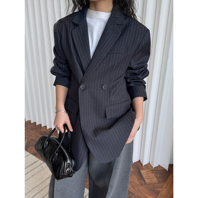 Blazer Casual de Solapa Ancha con Rayas - Silueta Esbelta y Temperamento Refinado - Image 27