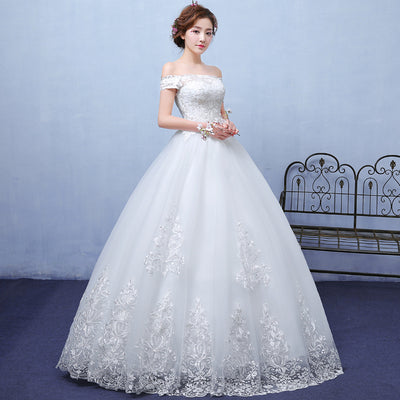 Vestido de Novia Blanco de Encaje con Hombro Descubierto - Personalizable - Image 2